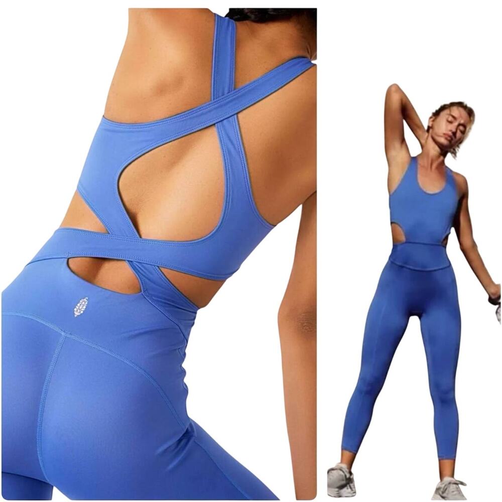 Free People Movement Back It Up Onesie Pool Side Blue Small
